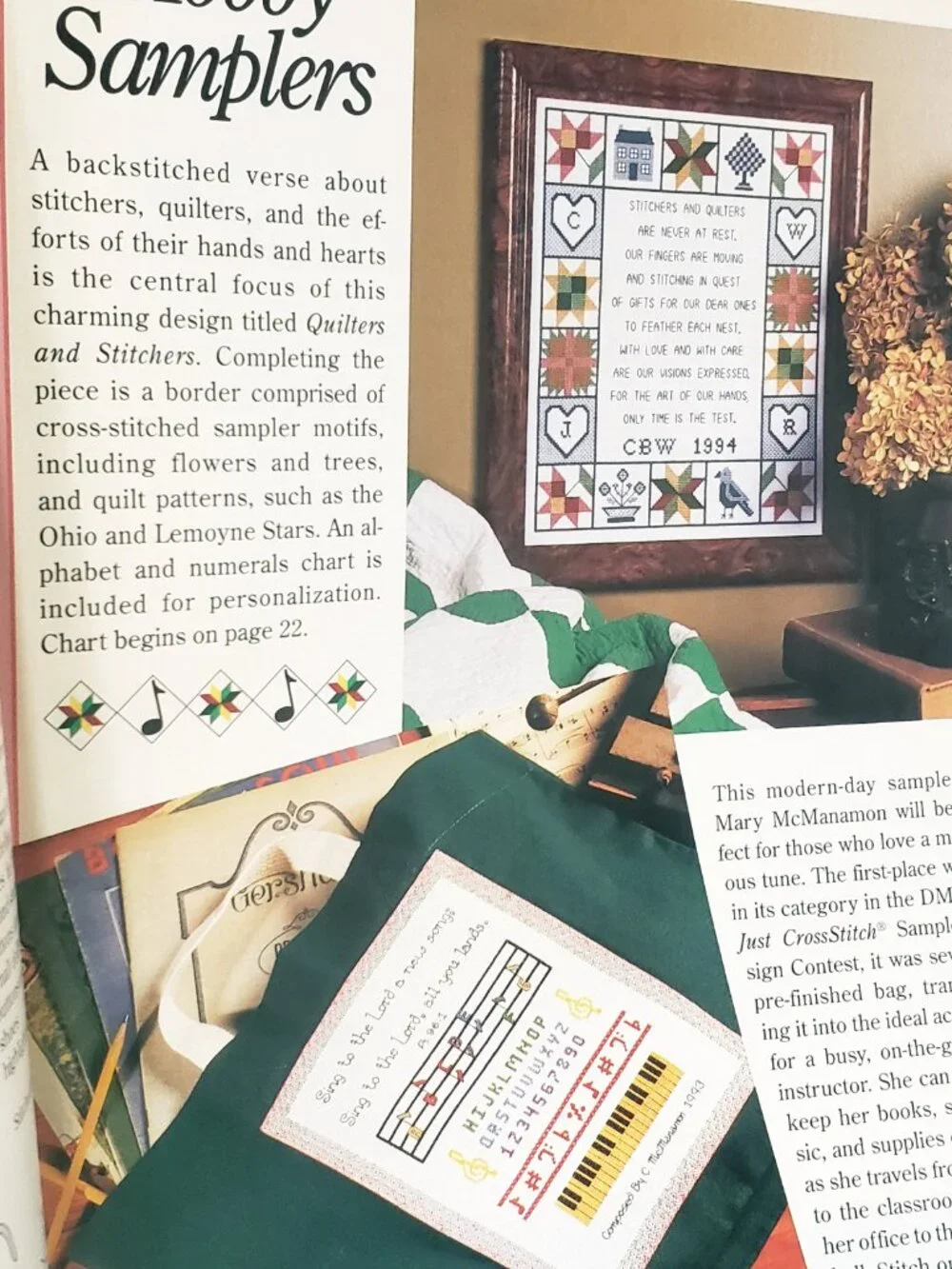 Just CrossStitch Magazine May June 1994 In a Garden Hobby Samplers Piano Lesson
